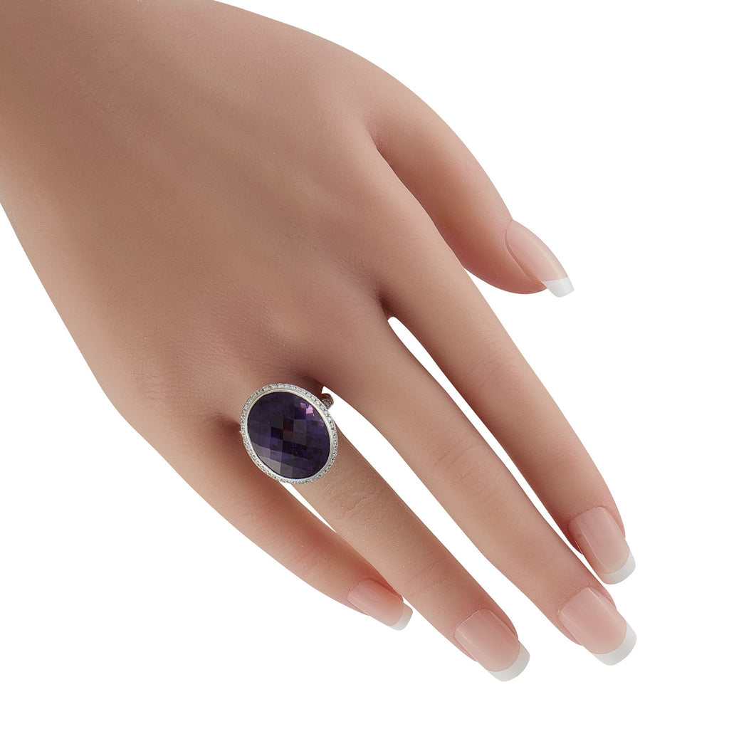 Exclusive Platinum 0.35ct Diamond and Amethyst Ring