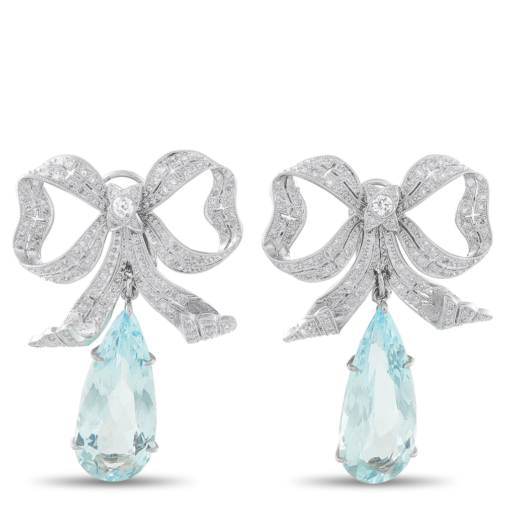 Platinum 0.50ct Diamond and Aquamarine Bow Earrings