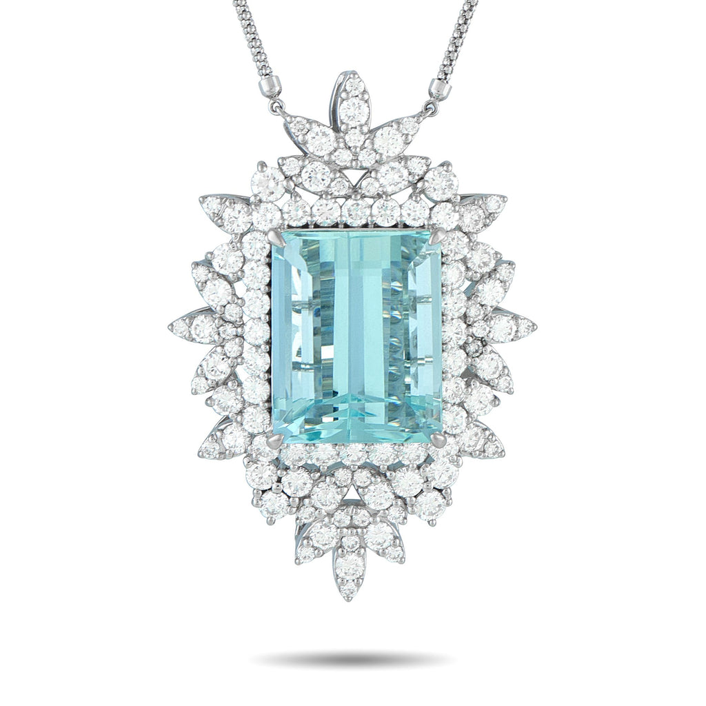 Exclusive Platinum 5.51ct Diamond and Aquamarine Necklace MF62-101525 – This Exclusive  necklace draws the eye to a magnifice