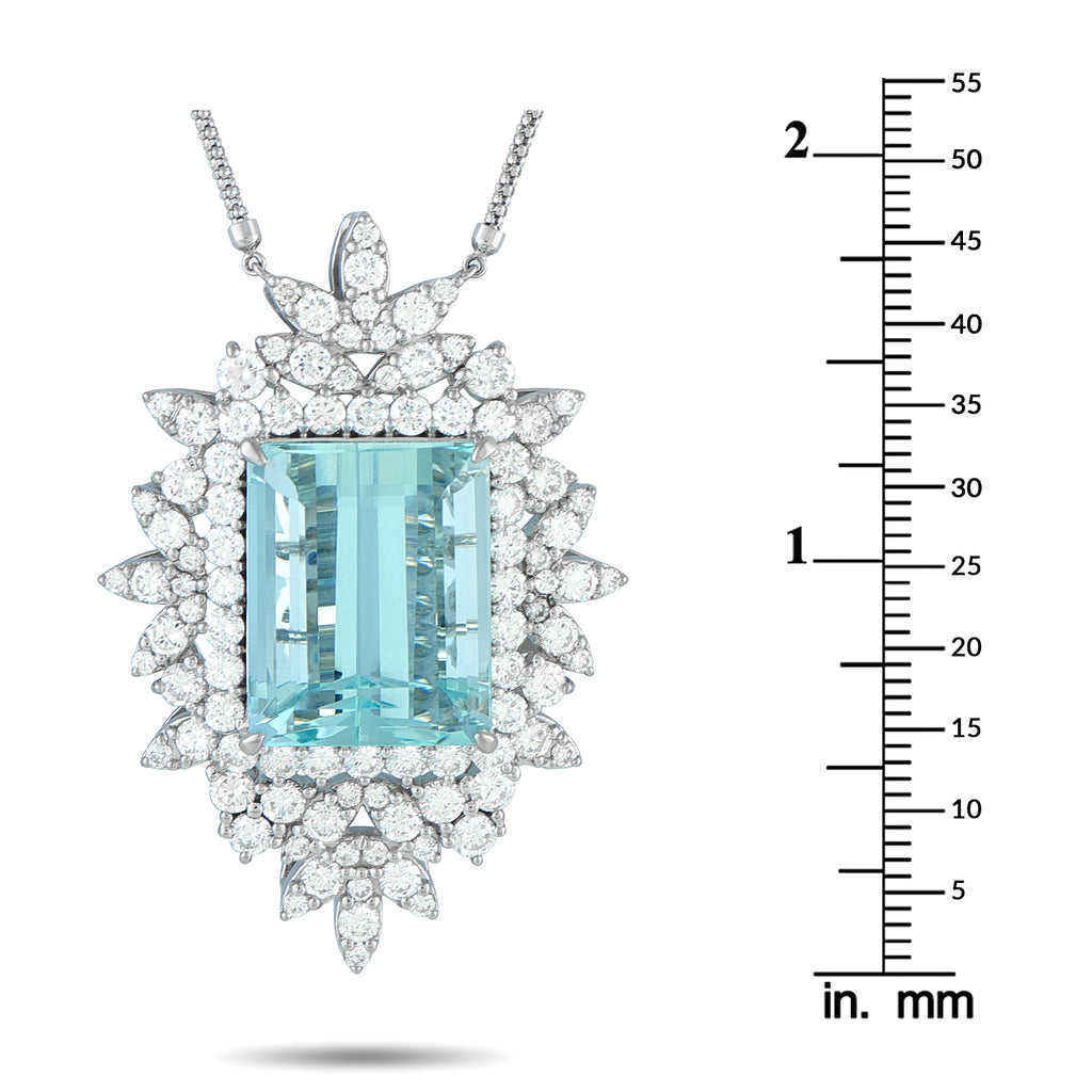 Exclusive Platinum 5.51ct Diamond and Aquamarine Necklace