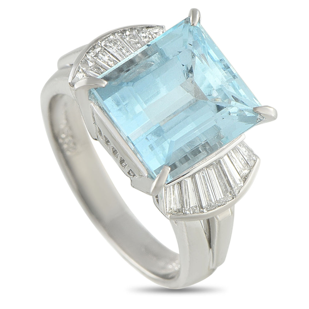 Exclusive Platinum 0.68ct Diamond and Aquamarine Ring MF01-092525 – A breathtaking 5