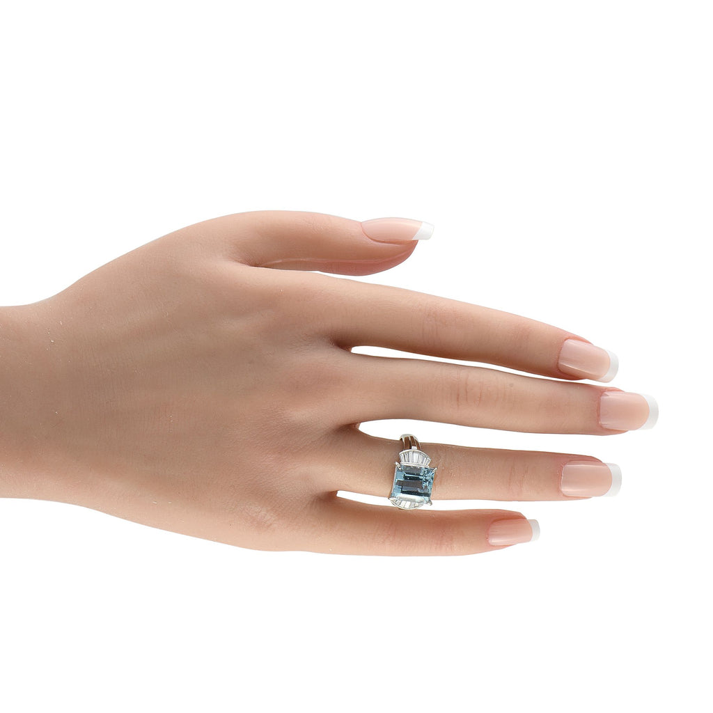 Exclusive Platinum 0.68ct Diamond and Aquamarine Ring