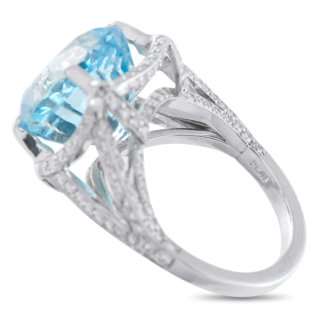 Platinum 0.75ct Diamond and Aquamarine Ring