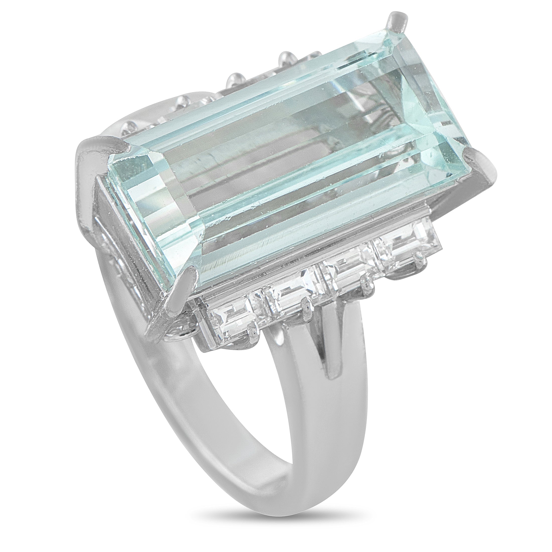 Platinum 0.69ct Diamond and Aquamarine Ring