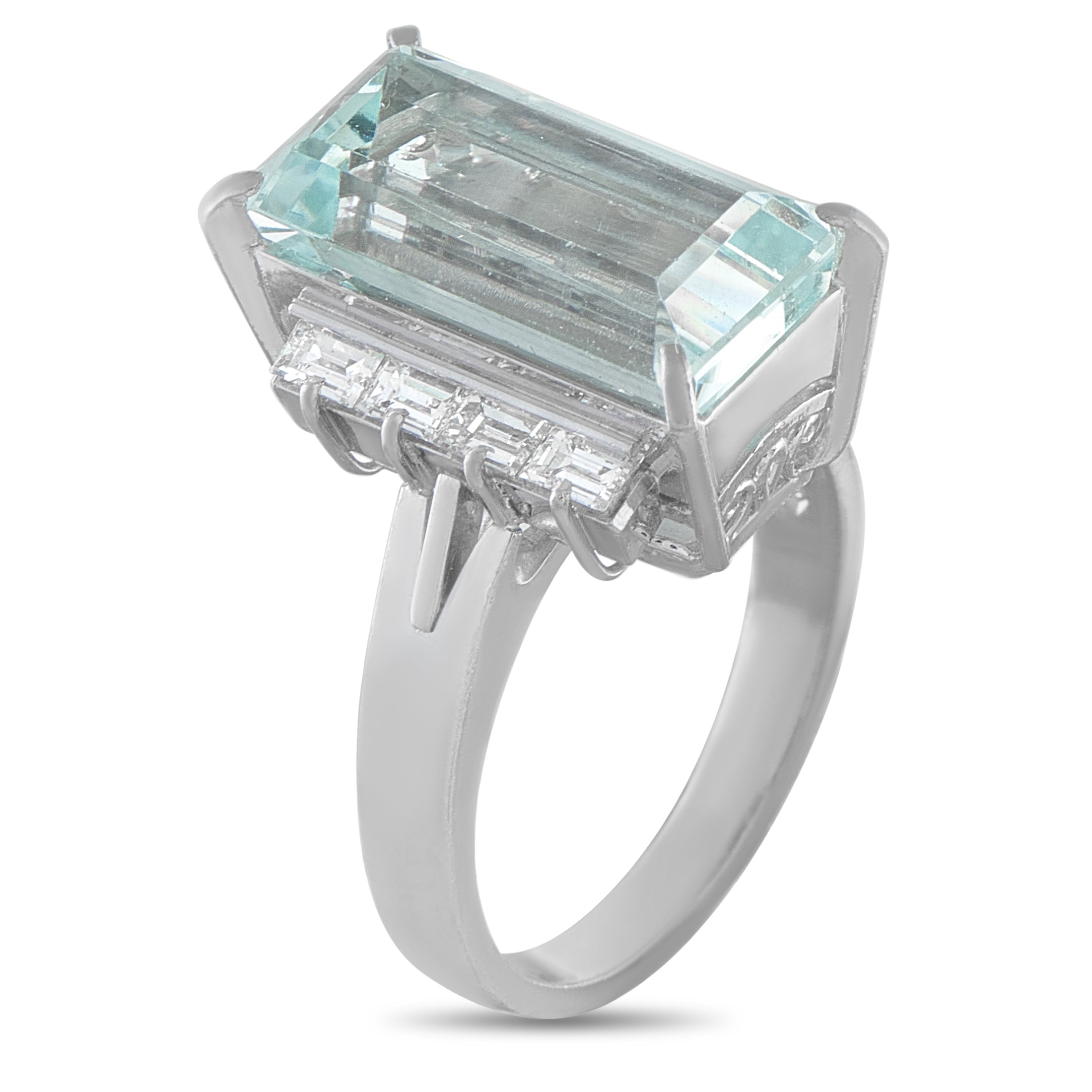 Platinum 0.69ct Diamond and Aquamarine Ring