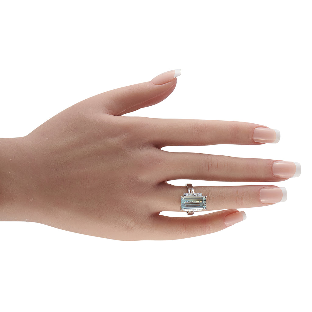 Platinum 0.69ct Diamond and Aquamarine Ring