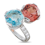 Platinum 0.20ct Diamond, Aquamarine, and Tourmaline Ring