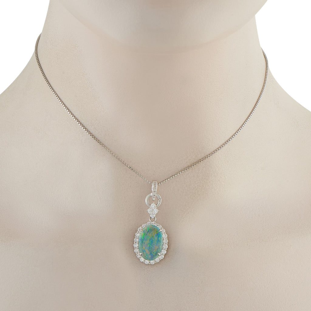 Exclusive Platinum 1.23ct Diamond and Black Opal Pendant Necklace