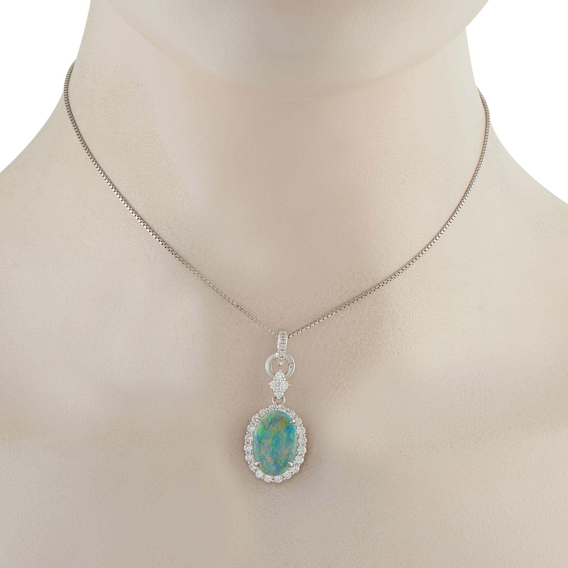 Exclusive Platinum 1.23ct Diamond and Black Opal Pendant Necklace