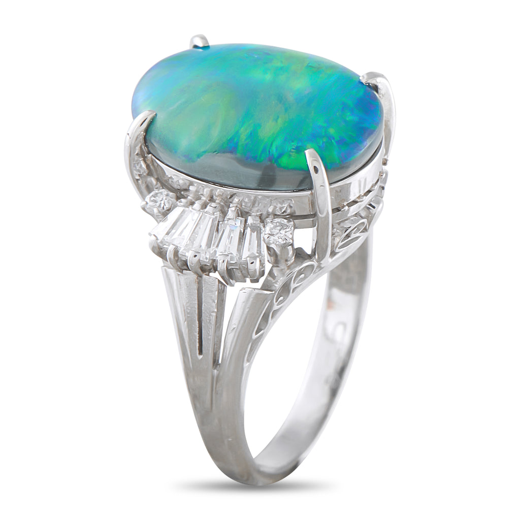 Platinum 0.54ct Diamond and Black Opal Ring