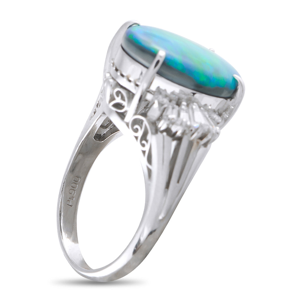 Platinum 0.54ct Diamond and Black Opal Ring