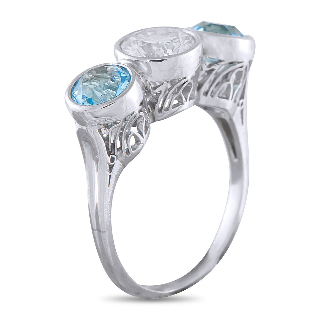Platinum 1.10ct Diamond and Blue Zircon Ring