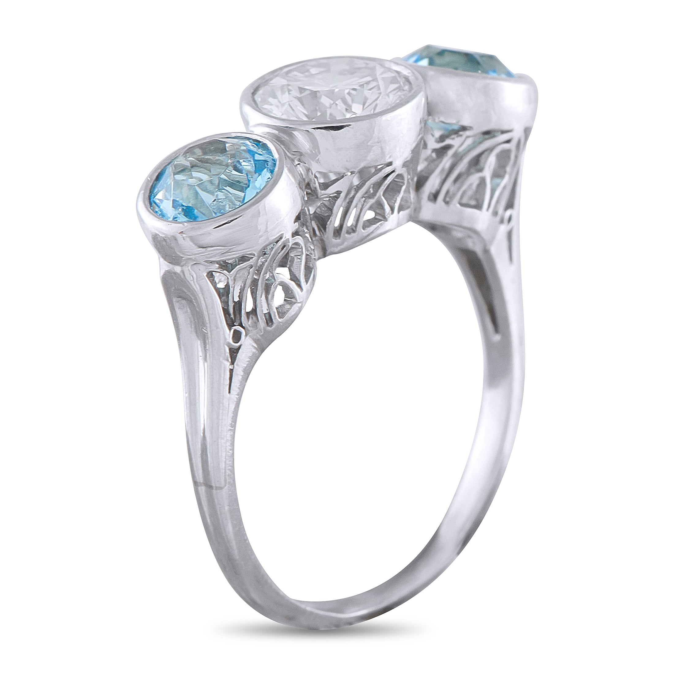 Platinum 1.10ct Diamond and Blue Zircon Ring