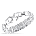 Platinum diamond bracelet with ornate antique rectangular settings and hinged clasp