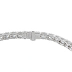 Platinum diamond tennis bracelet with box clasp, close-up view