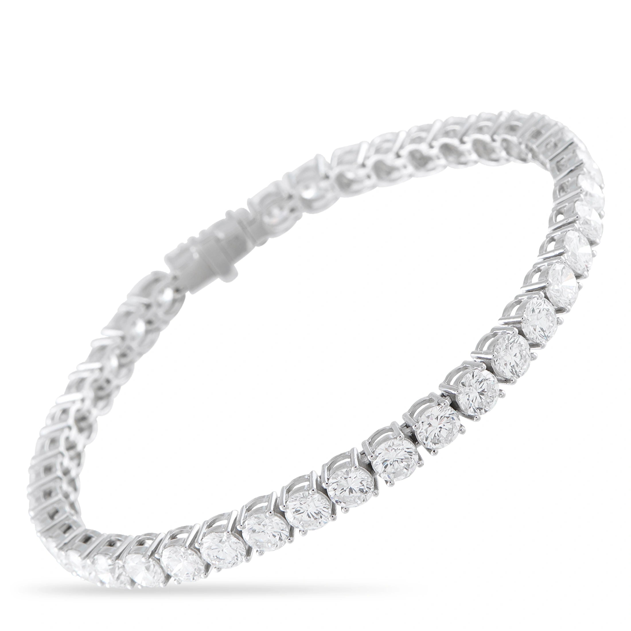 Platinum diamond tennis bracelet with round-cut stones