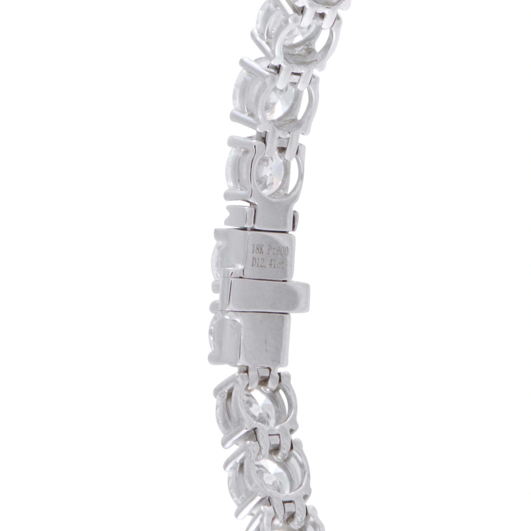 Platinum diamond tennis bracelet clasp detail with link side view