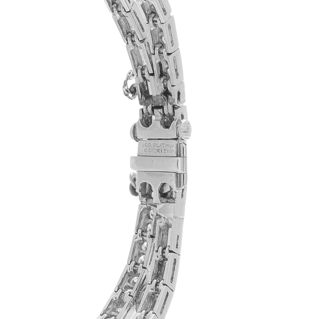 Platinum diamond bracelet side view with clasp and hallmark details