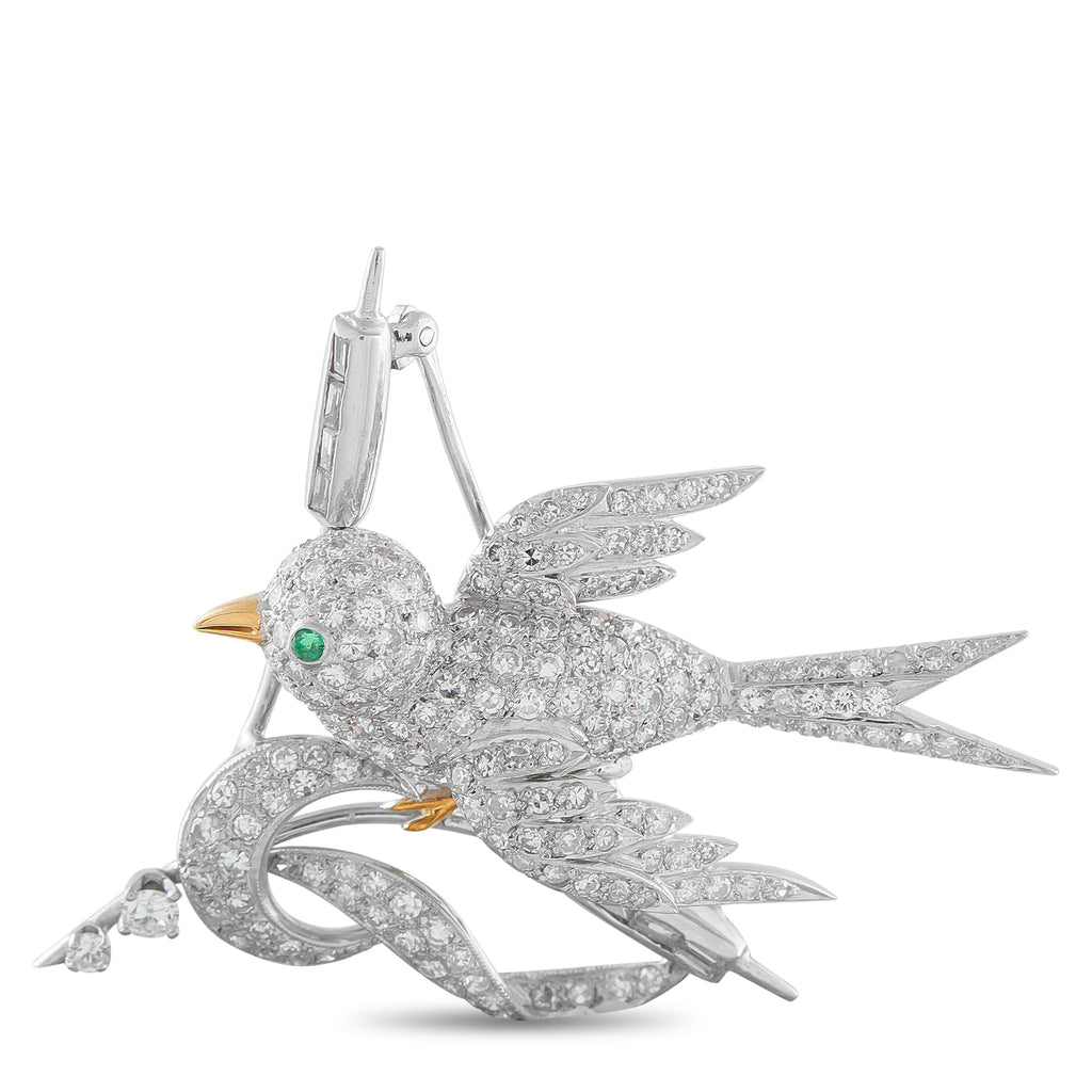 Platinum 2.70ct Diamond Bird Brooch