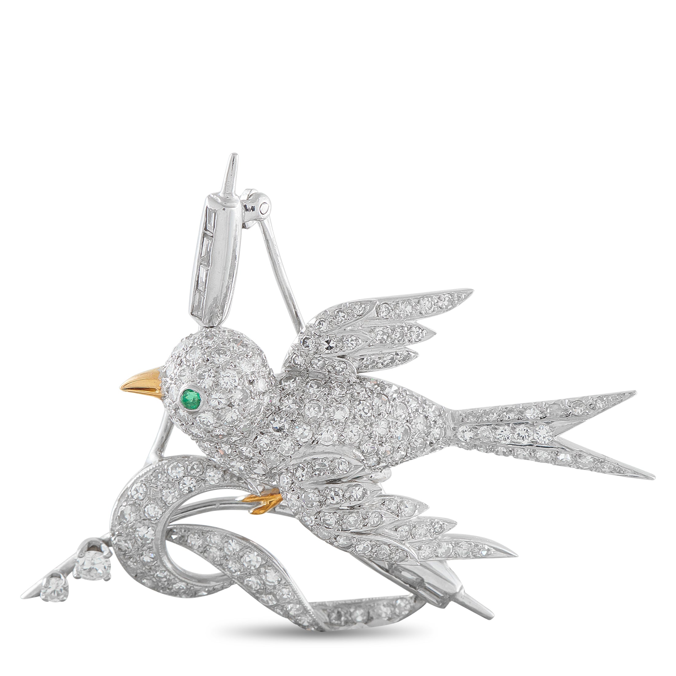 Platinum 2.70ct Diamond Bird Brooch