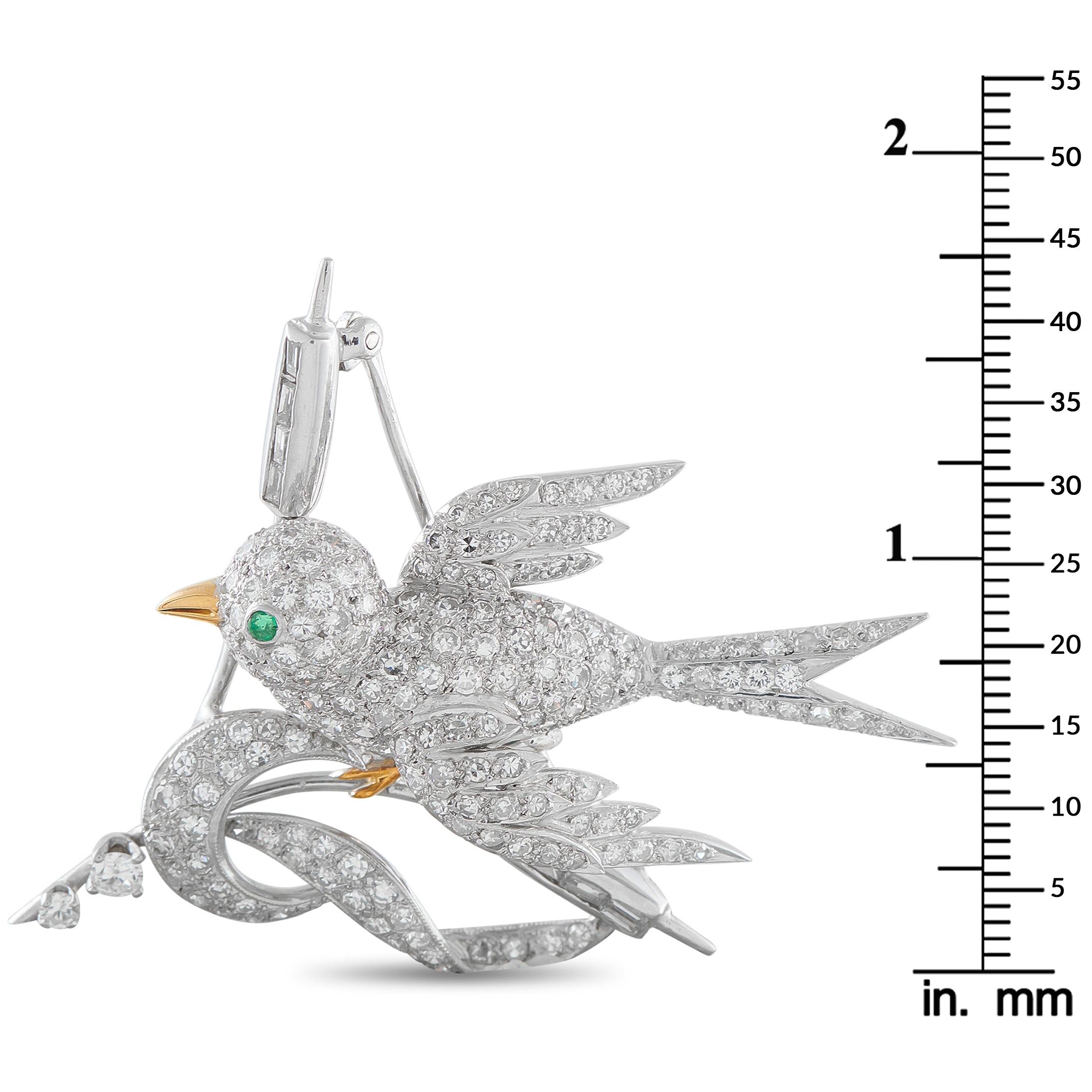 Platinum 2.70ct Diamond Bird Brooch