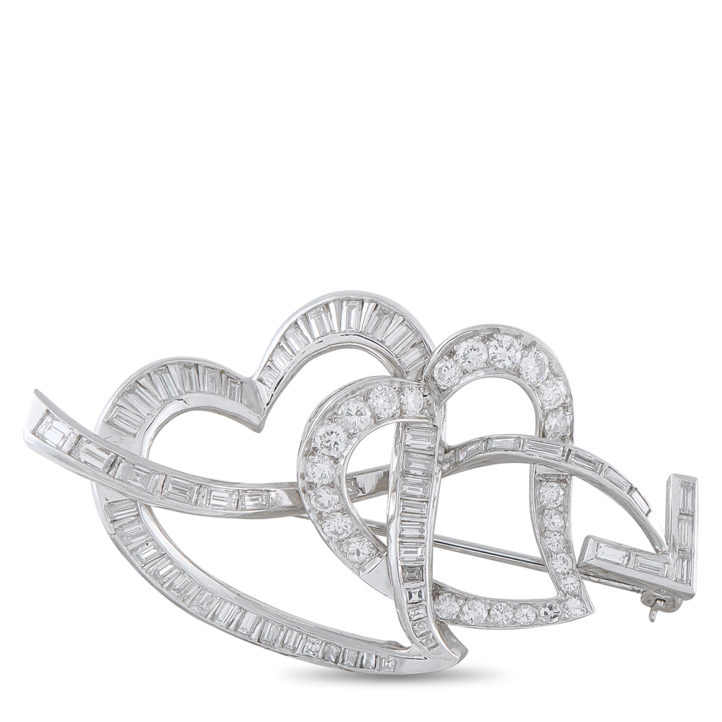 Platinum 3.0ct Diamond Interlocking Heart Brooch