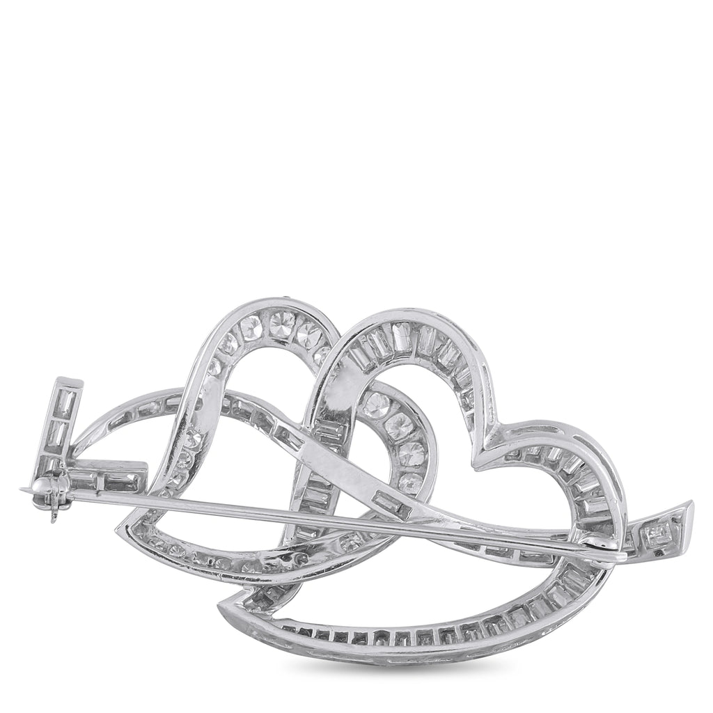 Platinum 3.0ct Diamond Interlocking Heart Brooch