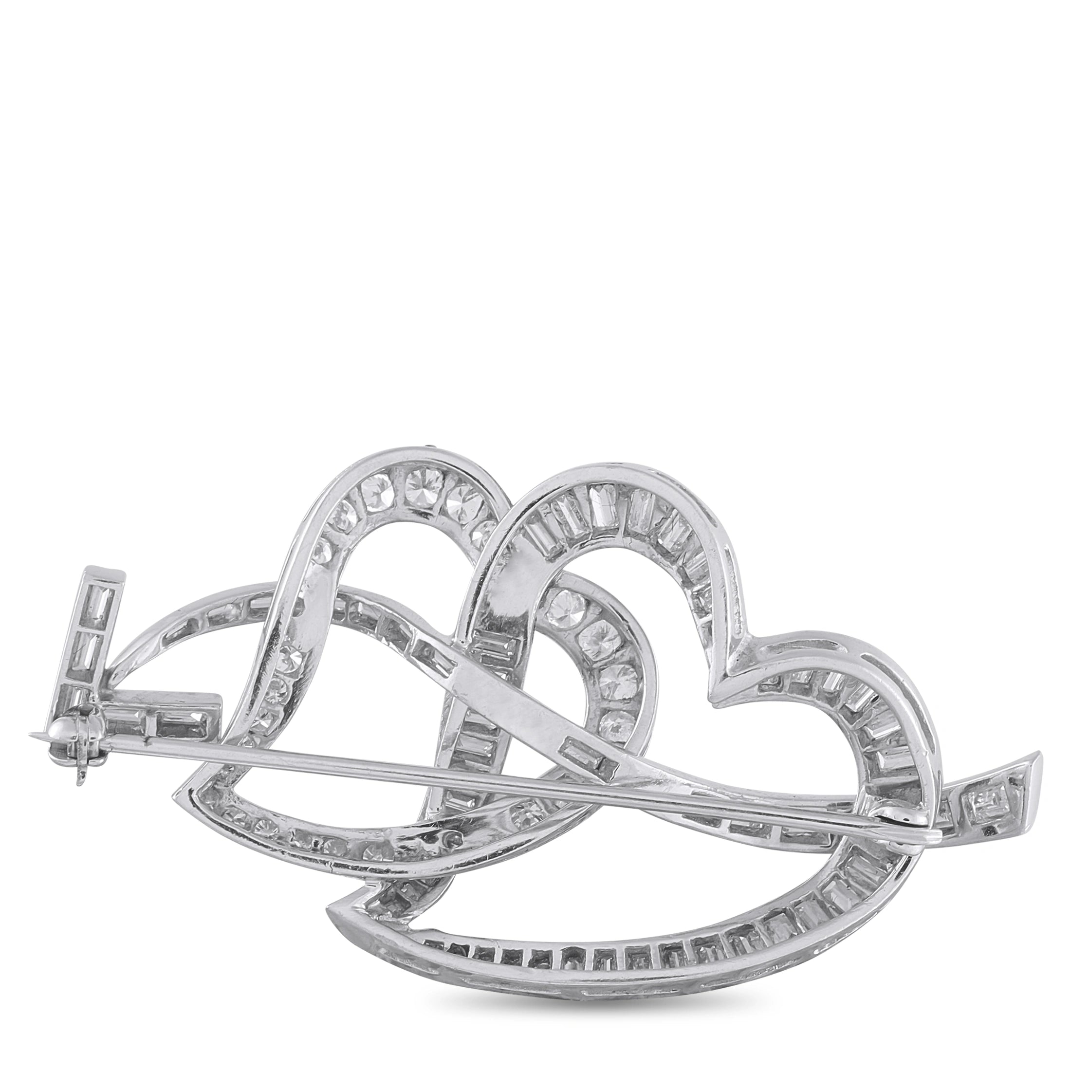 Platinum 3.0ct Diamond Interlocking Heart Brooch
