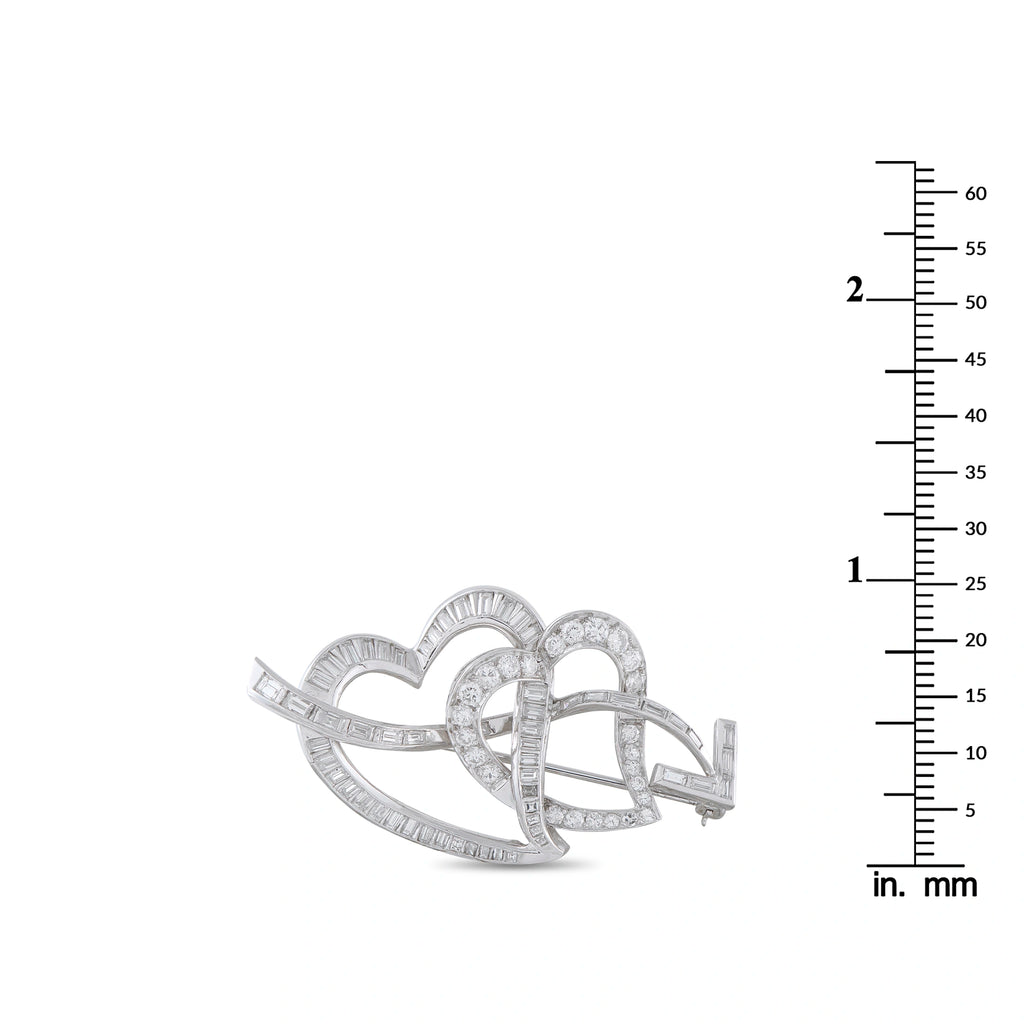 Platinum 3.0ct Diamond Interlocking Heart Brooch