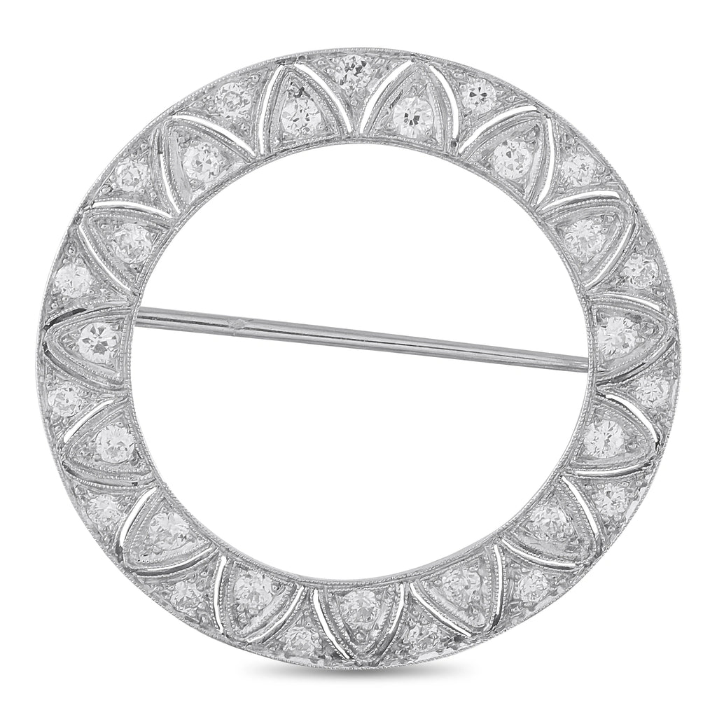 Antique Platinum 1.0ct Diamond Open Circle Brooch