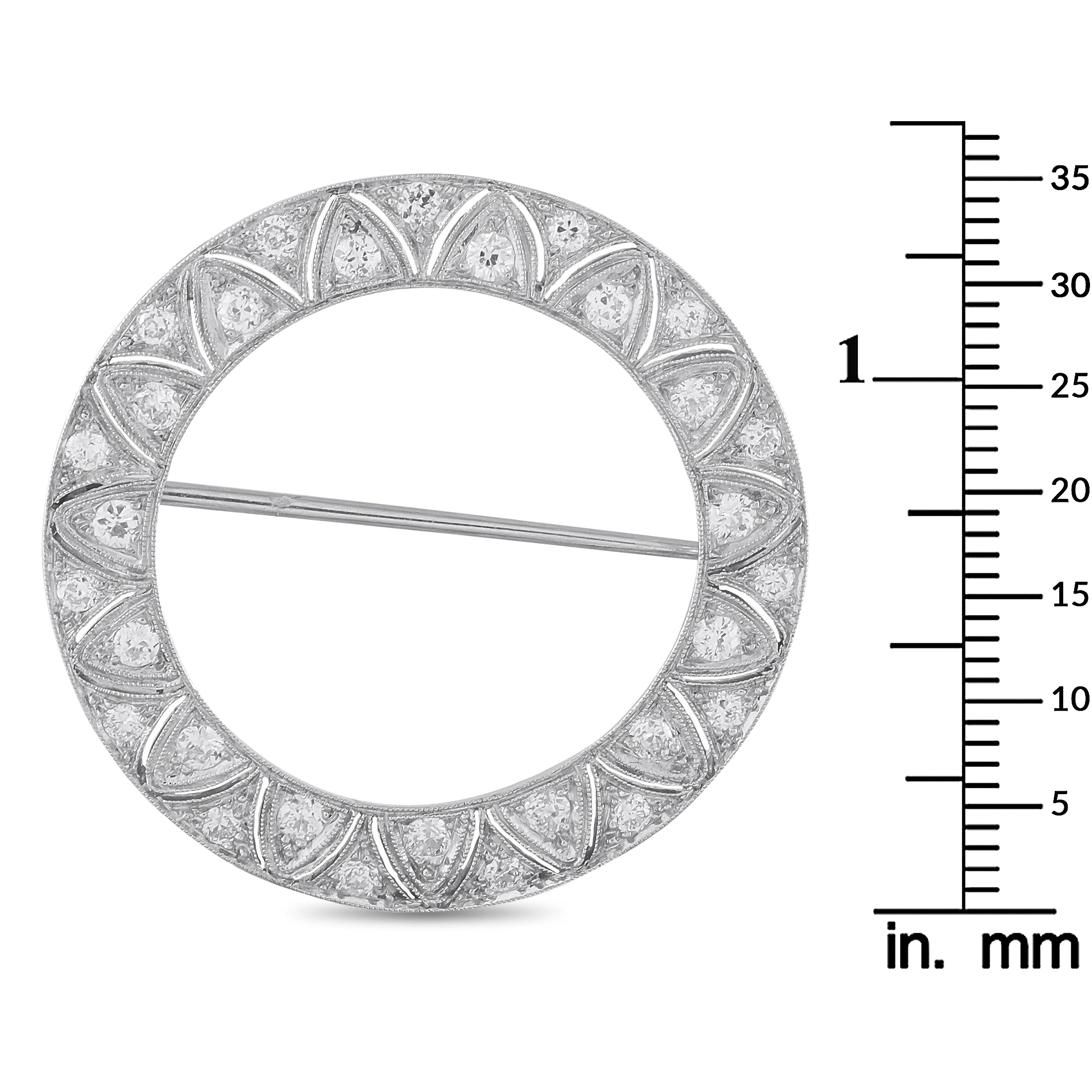 Antique Platinum 1.0ct Diamond Open Circle Brooch