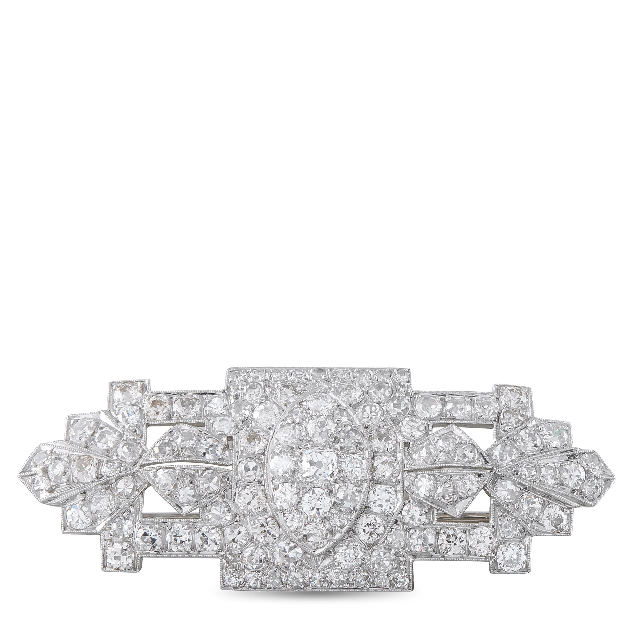 Antique Platinum 3.0ct Diamond Art Deco Plaque Brooch