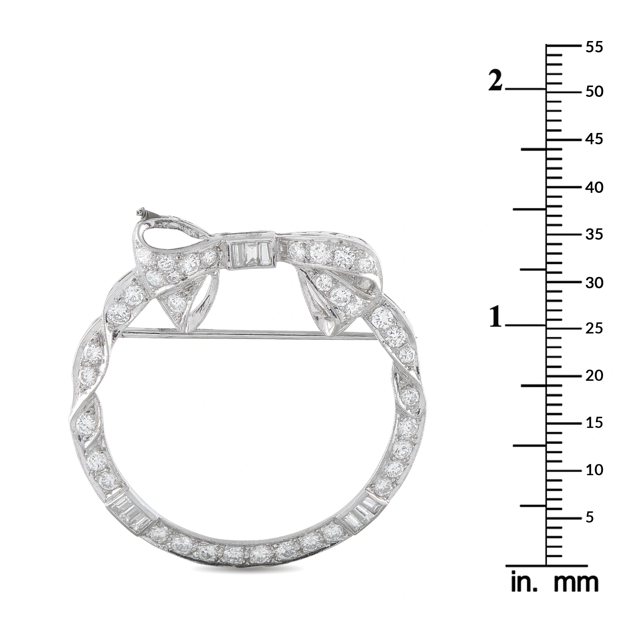 Platinum 1.30ct Diamond Circular Bow Brooch