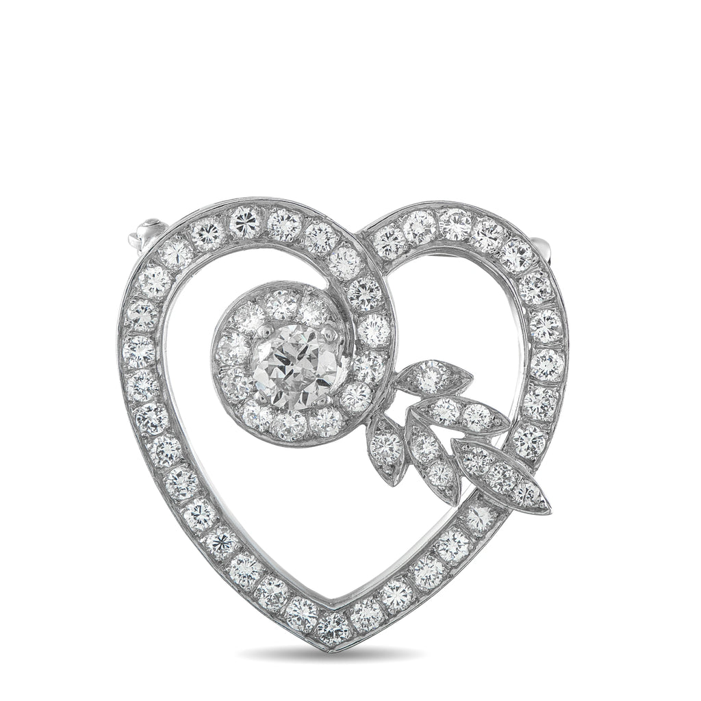 Platinum 3.50ct Diamond Heart Brooch