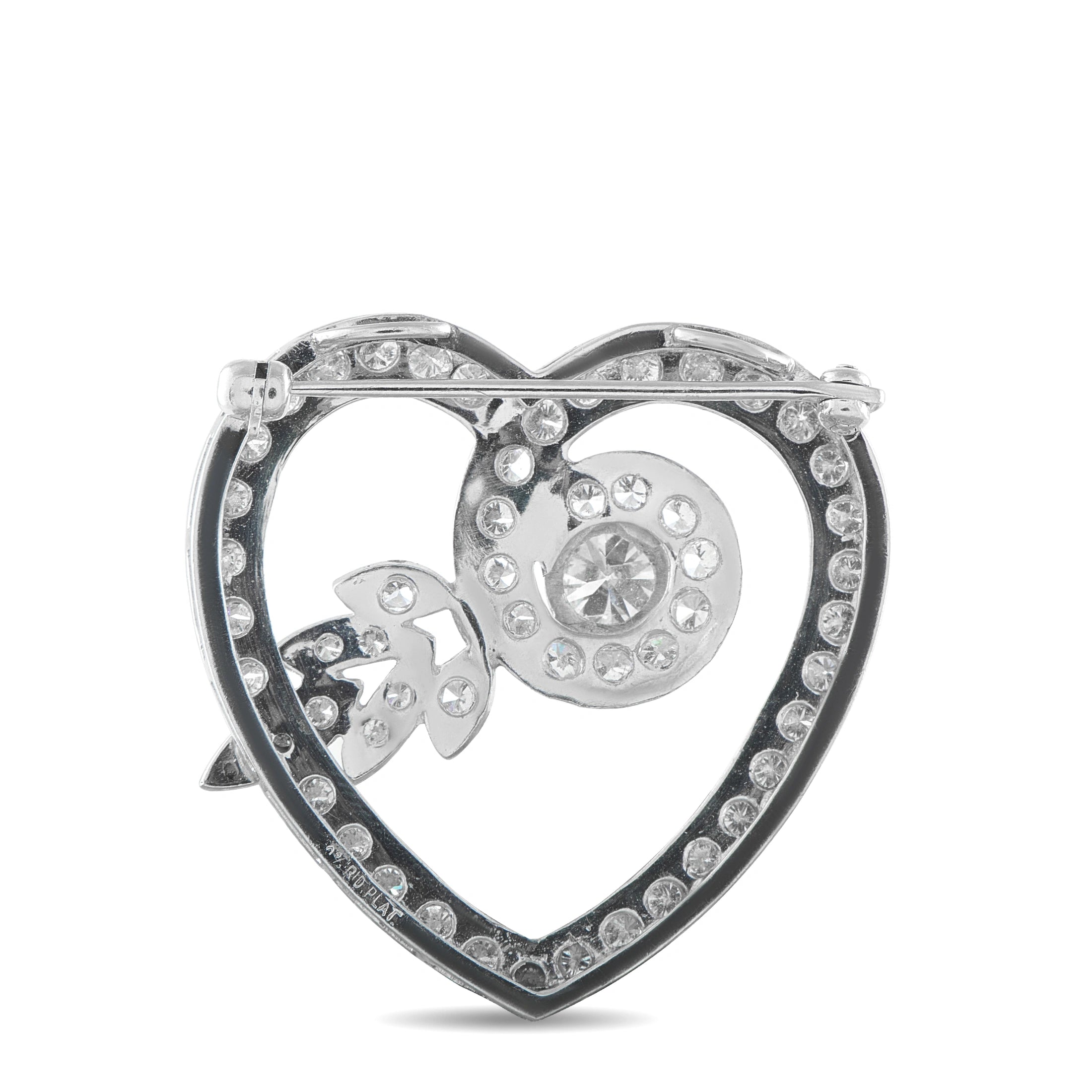 Platinum 3.50ct Diamond Heart Brooch