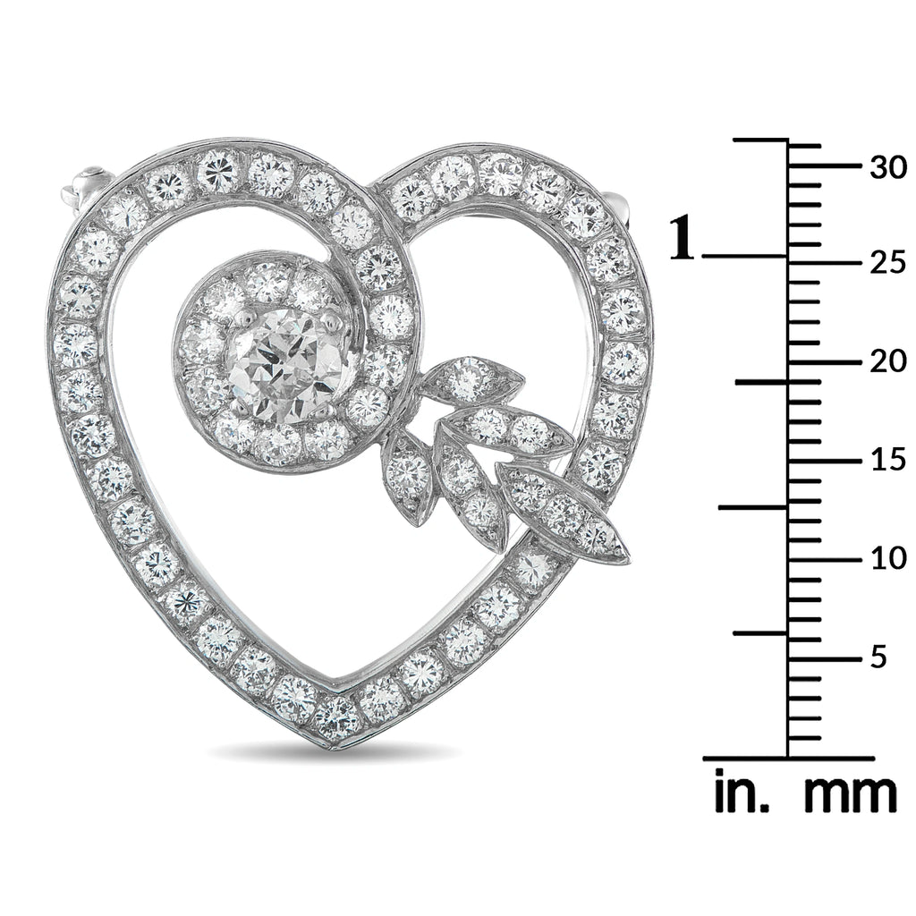 Platinum 3.50ct Diamond Heart Brooch