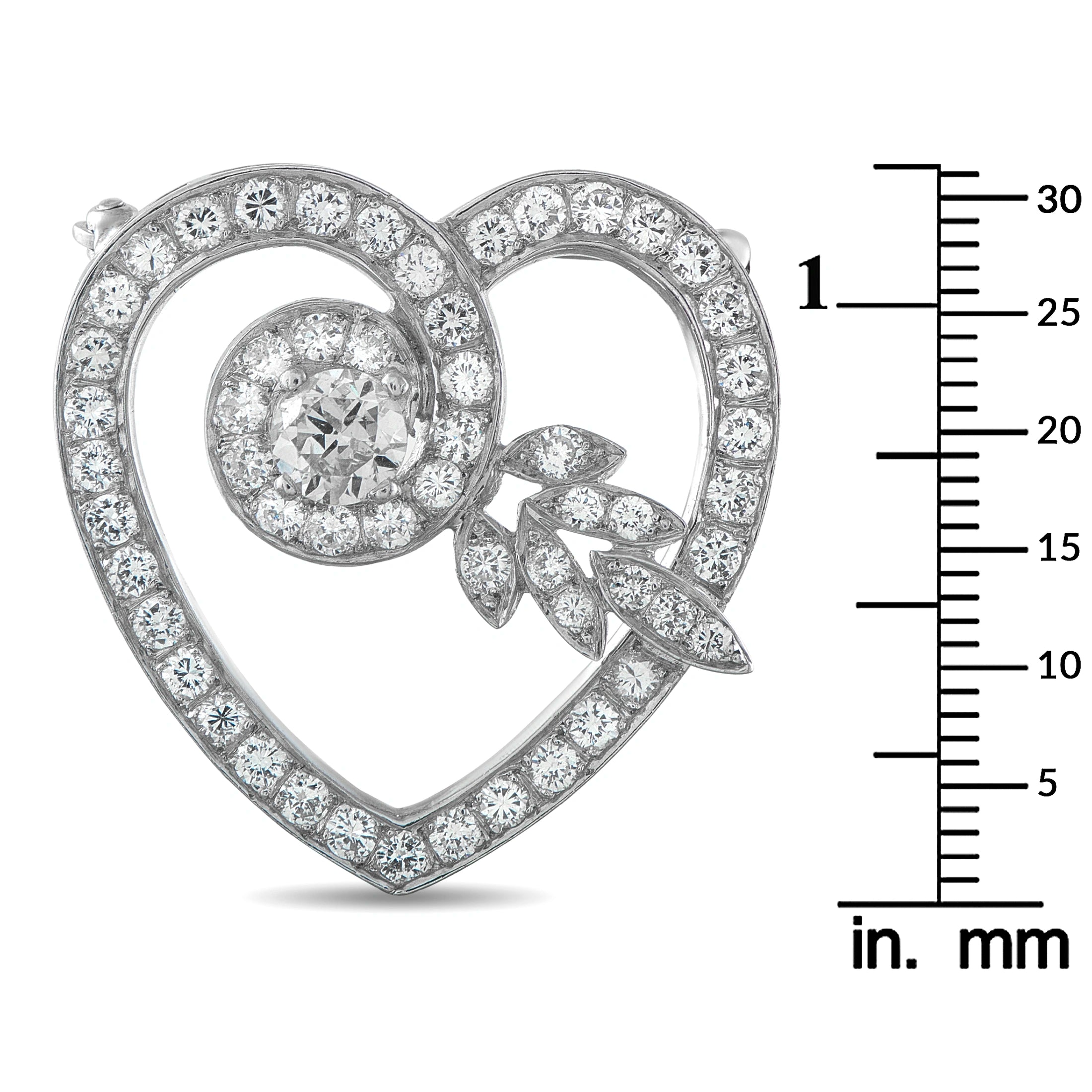 Platinum 3.50ct Diamond Heart Brooch
