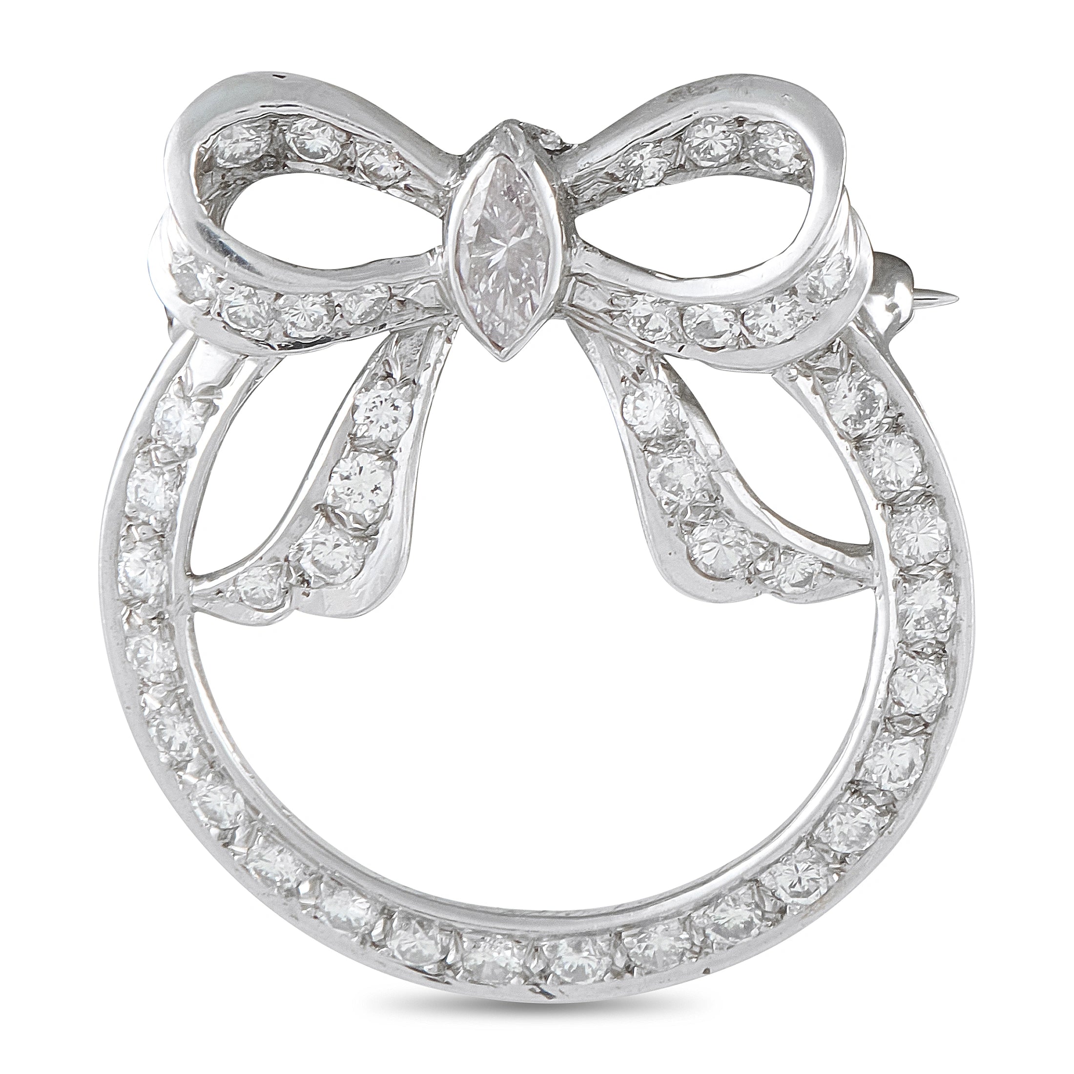 Platinum 1.20ct Diamond Circular Bow Brooch