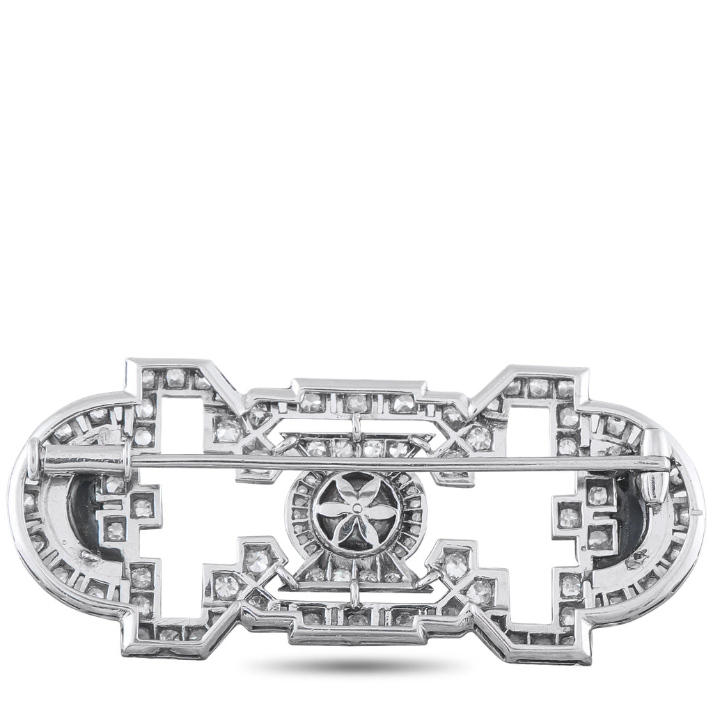 Art Deco brooch back with engraved metal and central star-like circular motif