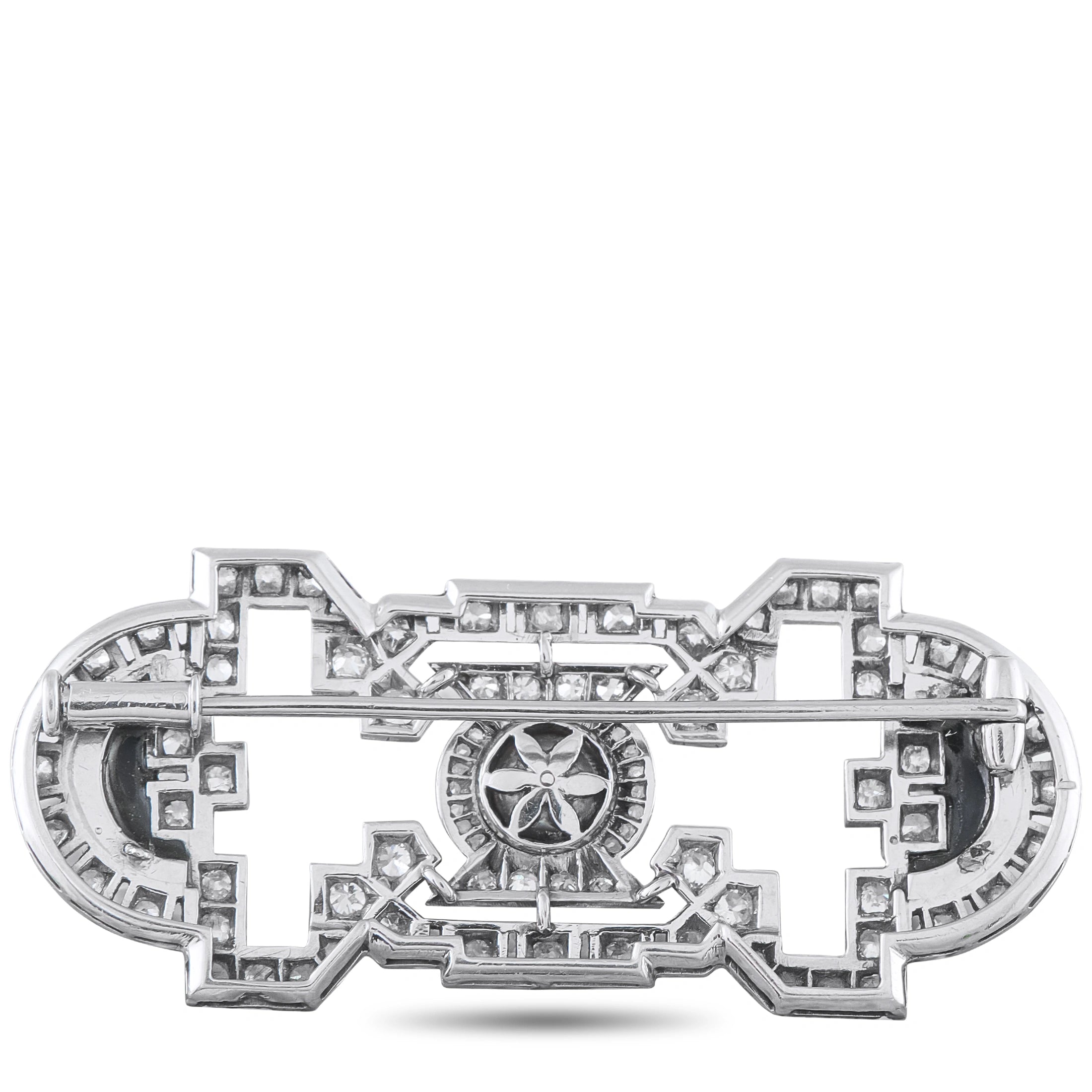 Art Deco brooch back with engraved metal and central star-like circular motif