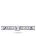 Art Deco platinum bar pin with diamonds and blue sapphires, geometric settings