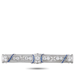 Antique Art Deco Platinum 1.2ct Diamond and Sapphire Bar Pin