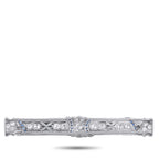 Platinum diamond bar pin with blue sapphire accents, central oval stones