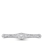 Platinum-toned diamond brooch with elongated marquise center and pave detailing