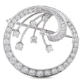 Platinum diamond circle brooch with dangling diamond drops