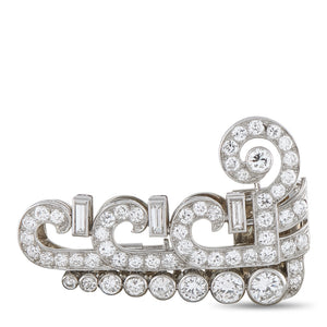 Antique Platinum 1.50ct Diamond Art Deco Scroll Brooch