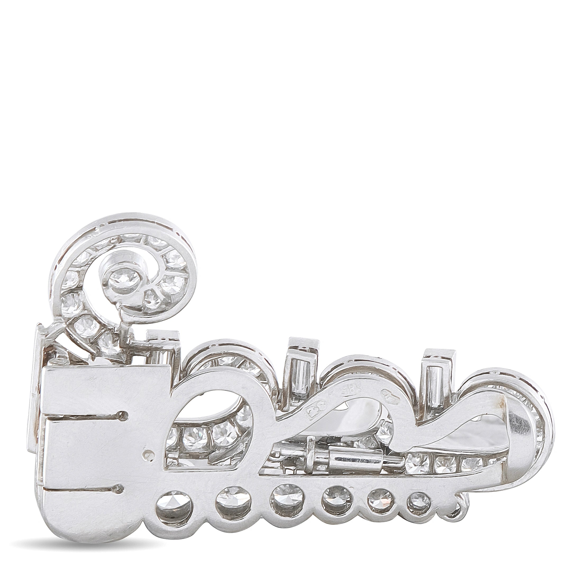 Antique Platinum 1.50ct Diamond Art Deco Scroll Brooch