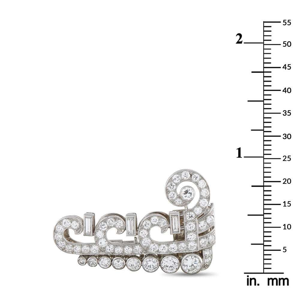 Antique Platinum 1.50ct Diamond Art Deco Scroll Brooch