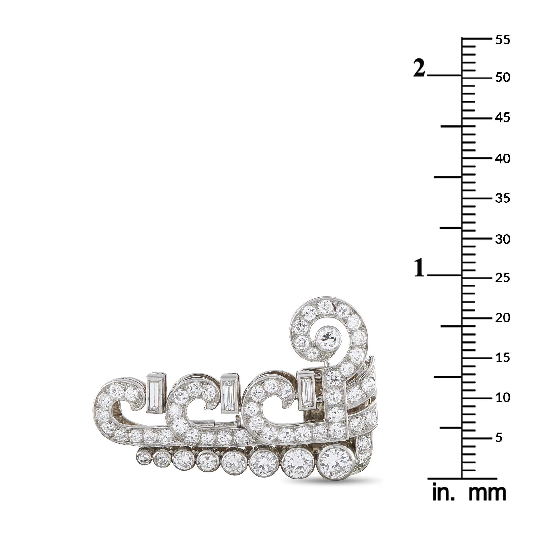 Antique Platinum 1.50ct Diamond Art Deco Scroll Brooch