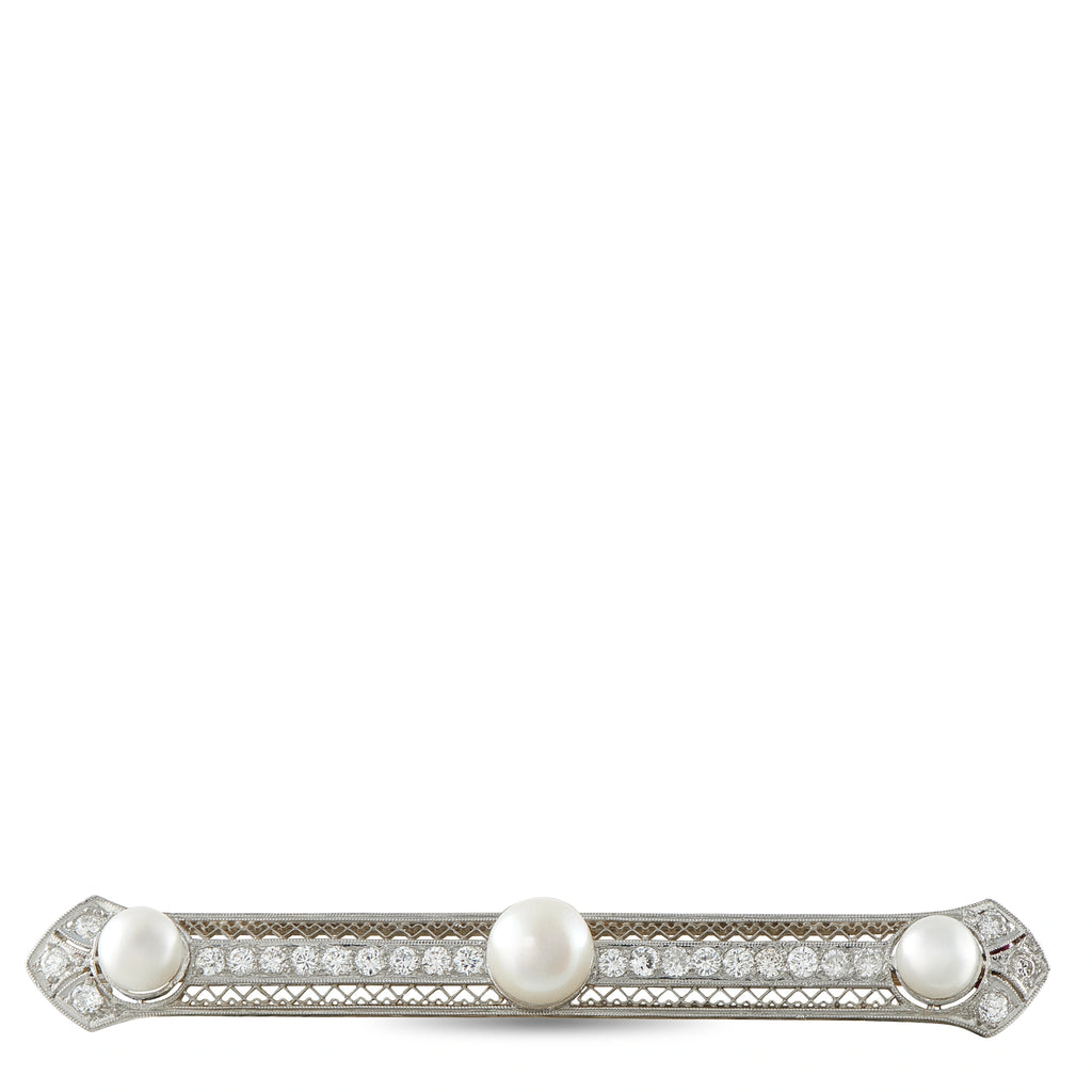Antique Platinum 1.0ct Diamond and Pearl Brooch